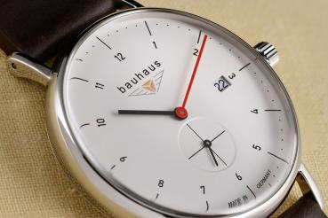Preview: Bauhaus Herrenuhr Quarz mit kleiner Sekunde und Datum mit Lederarmband
